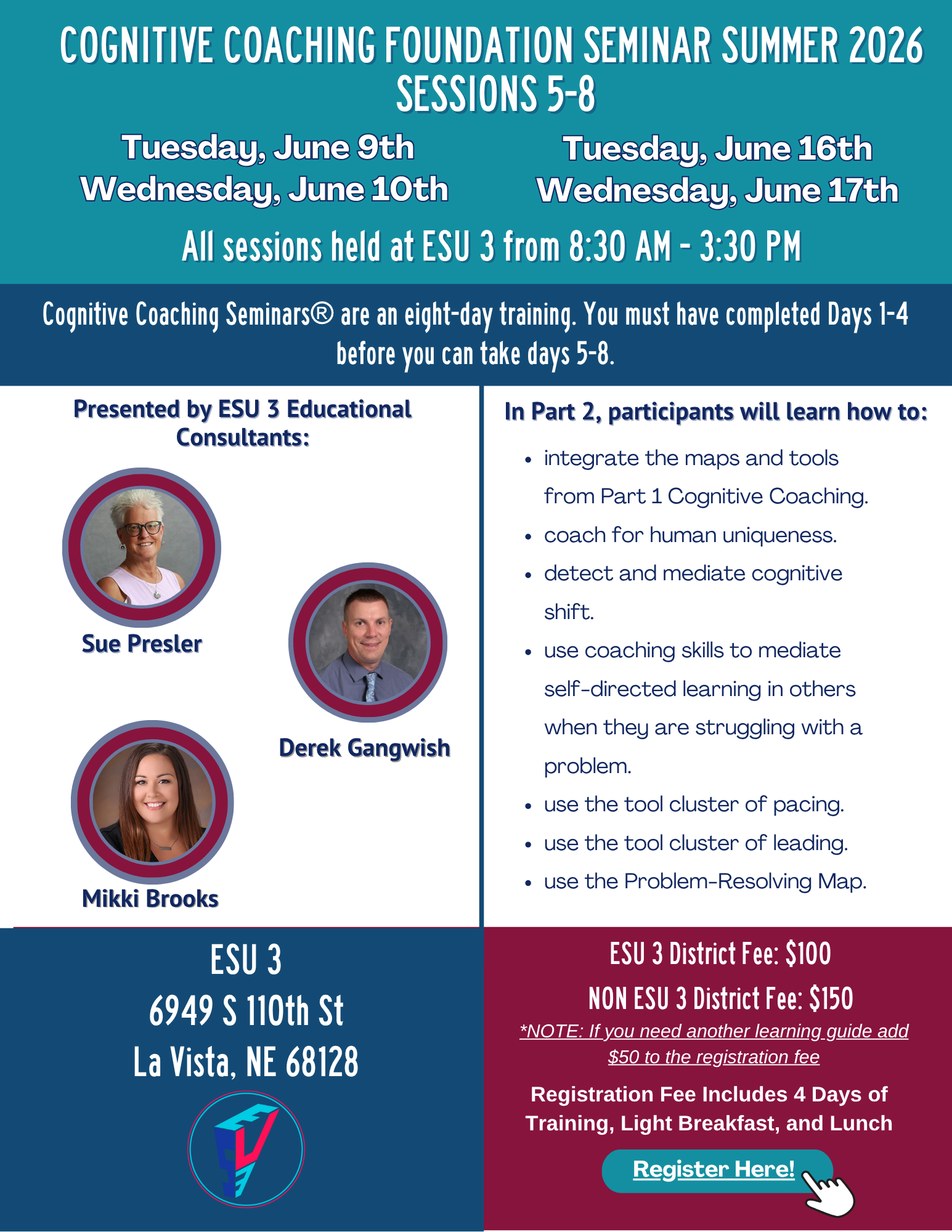 Register here for Cognitive Coaching Sessions 5-8 Summer 2026, #24593